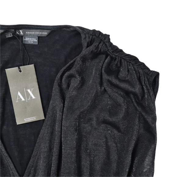 Armani Exchange Dress Black Mettalic Draped Gathered Belt Size XS - Picture 7 of 14